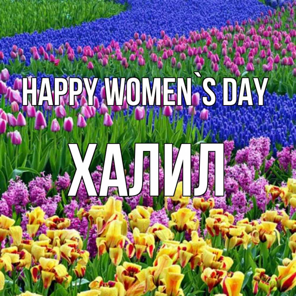 Greetings card с именем, ХАЛИЛ happy women`s day цветы Greetings with text for free download 